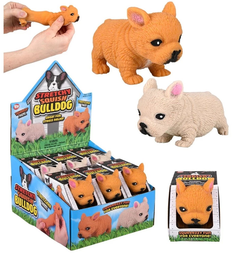 Squishy Stretchy Bulldog (2.5″ to 6.5″) Rubber Fidget Sensory Toy Filled Sand