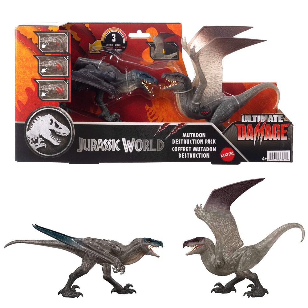 Jurassic World Rebirth Mutadon Destruction Pack, 2 Dinosaur Toys, Damage & Win