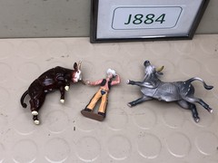 Western Rodeo Cowboy Bull Rider & 2 Bulls Toy Figure Set