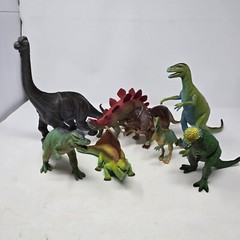 8 Vintage Dinosaur Mixed Figure Lot Multiple Sizes Species Colors Toy Plastic