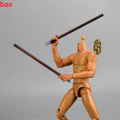 1/6 Chinese Kung Fu Shaolin Staff Nunchaku Three-section Cudgel 12” Figure Body