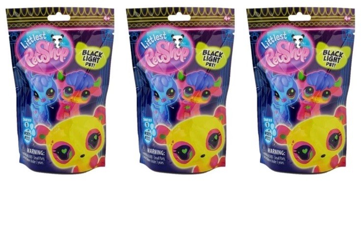 Lot Of 3 Littlest Pet Shop Series 1 Black Light Pets -Sealed Blind Bags
