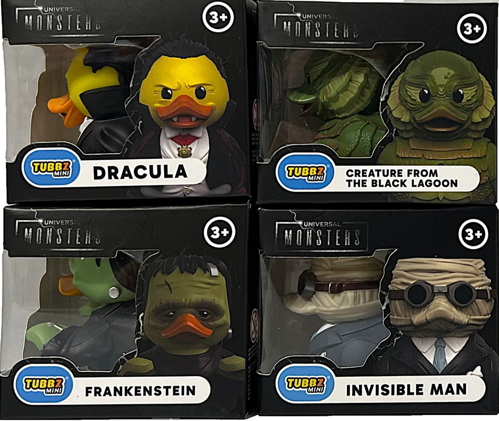 Lot of 4 Mini Tubbz Duck Universal Monsters Dracula, Creature, Frankenstein…..