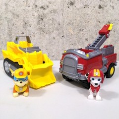 Paw Patrol Dino Rescue Marshall Fire Truck Rubble Deluxe Bulldozer Toy Lot 2 Pup