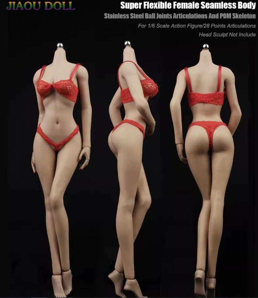 JIAOU DOLL 1/6 FEMALE SEAMLESS MEDIUM Bust suntan Figure Body REMOVABLE FEET