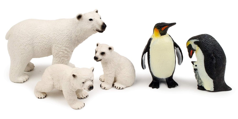 Polar Animal Toy Figurines Set, Includes Polar Bear Family & Emperor Penguin …