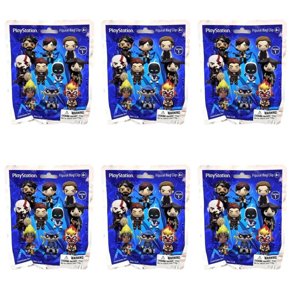 PlayStation Series 1 Character Figural 3D Bag Clip : Lot of 6 Sealed Blind Bags