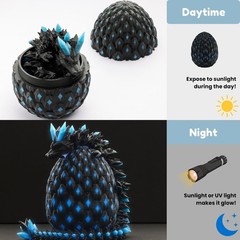 3D Printed Dragon Egg Toy with Glow in The Dark, Articulated Easter 3D Printe…