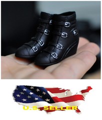 1/6 kumik shoes Black Widow Catwoman women black Wedge Booties ❶❶US seller❶❶