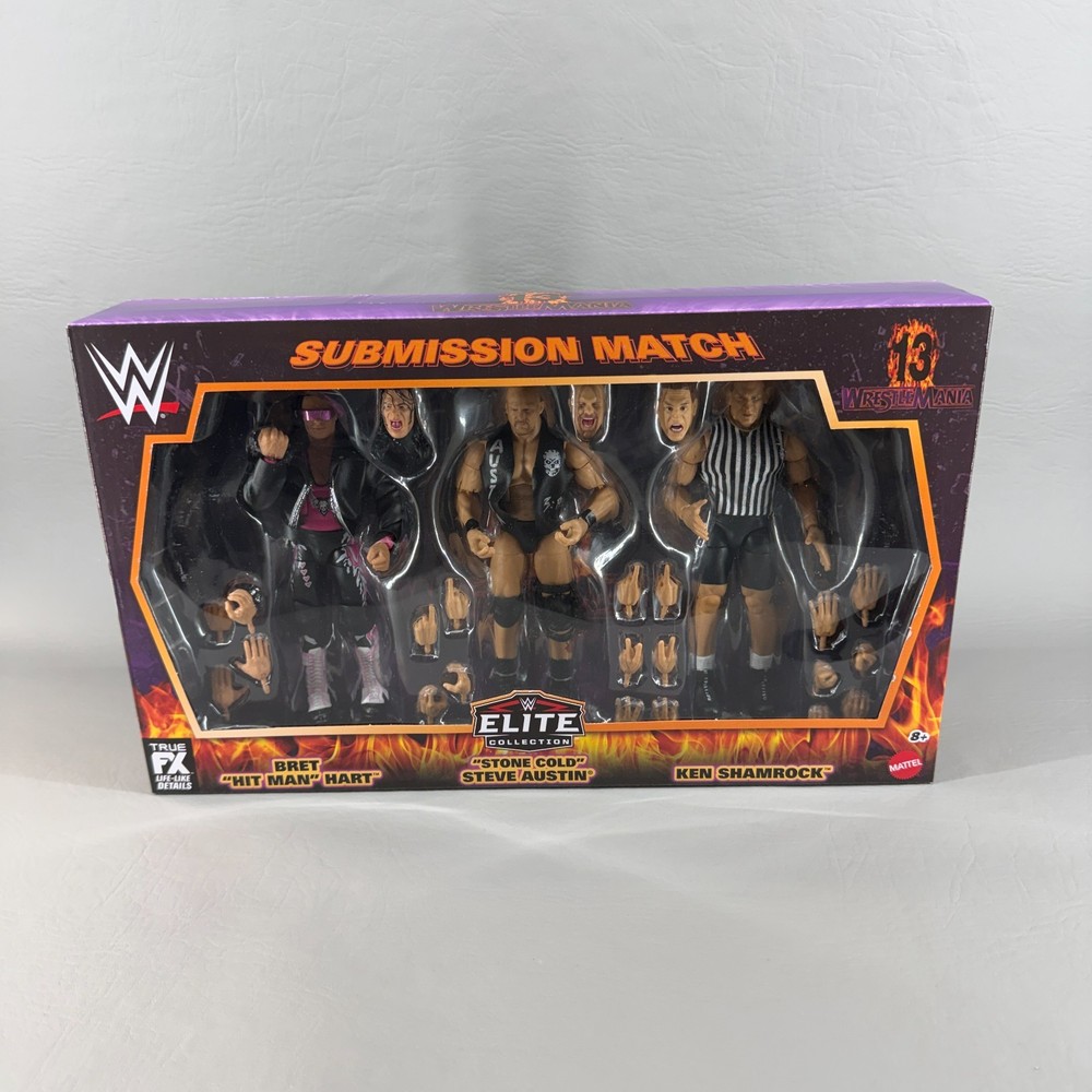 WWE Wrestlemania 13 Submission Match 3-Pack Action Figures Hart Austin Shamrock