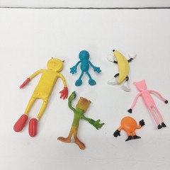 Lot Of 6 Bendy Bendable Figure Toys Smiley Face, Pumpkin, Hong Kong Dog, Banana
