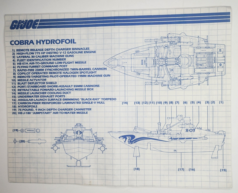 Gi Joe ARAH COBRA HYDROFOIL (Moray) Blue Print Instructions clean