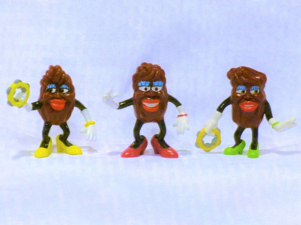 California Raisins, Red, Green & Yellow Shoes, Set of 3 Dancers, 2 1/2″ Tall