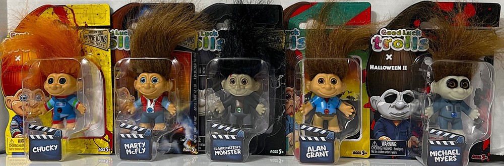 Set of 5 Good Luck Trolls CHUCKY MARTY ALAN MICHAEL FRANKENSTEIN Icon Troll Doll