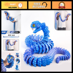 48.8″ Large 3D Printed Movable Snake Toy – Articulated Fidget Decor for Home & O