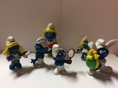 Smurf Figurines Toys 1970s 1980s Miniature Lot PVC And Smurfette Wind Up Toy
