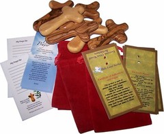 Olive Wood Holding Hand Crosses with Gift Bags (With Red or Black Velvet Bag )