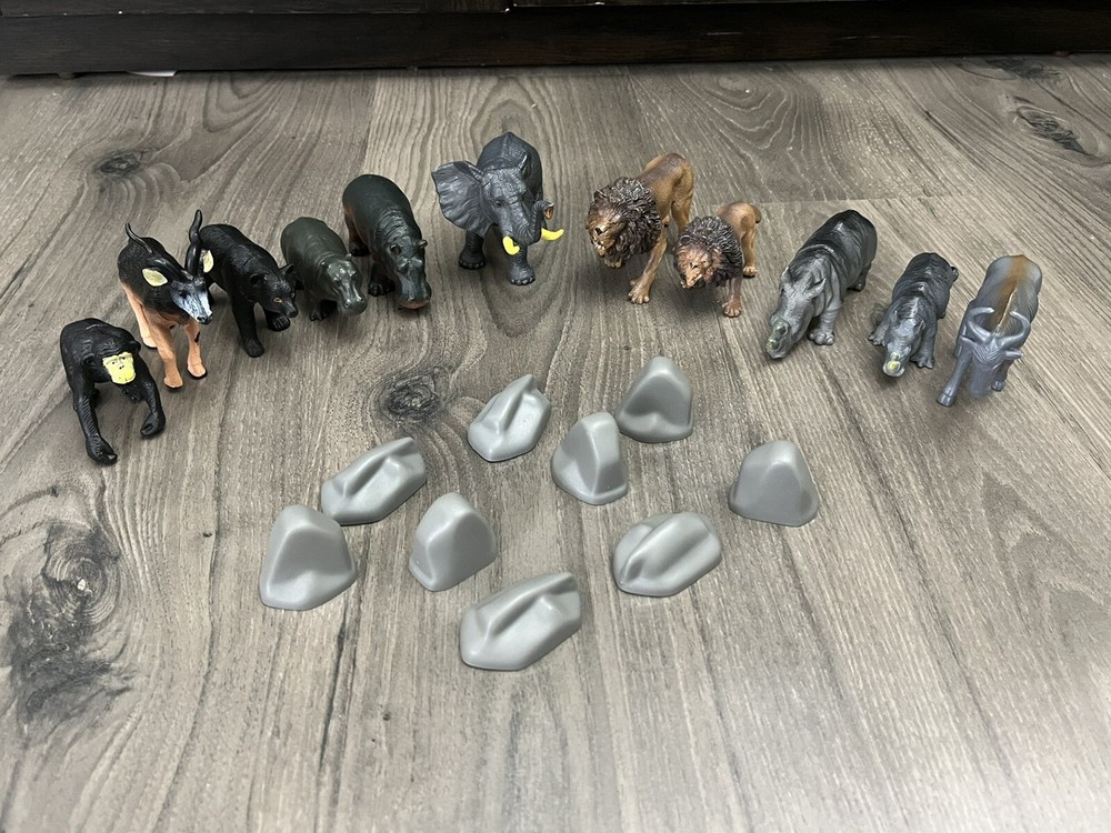 Lot of 11 Toy African Animal Planet Toys R Us Rocks Props Lion Elephant Hippo