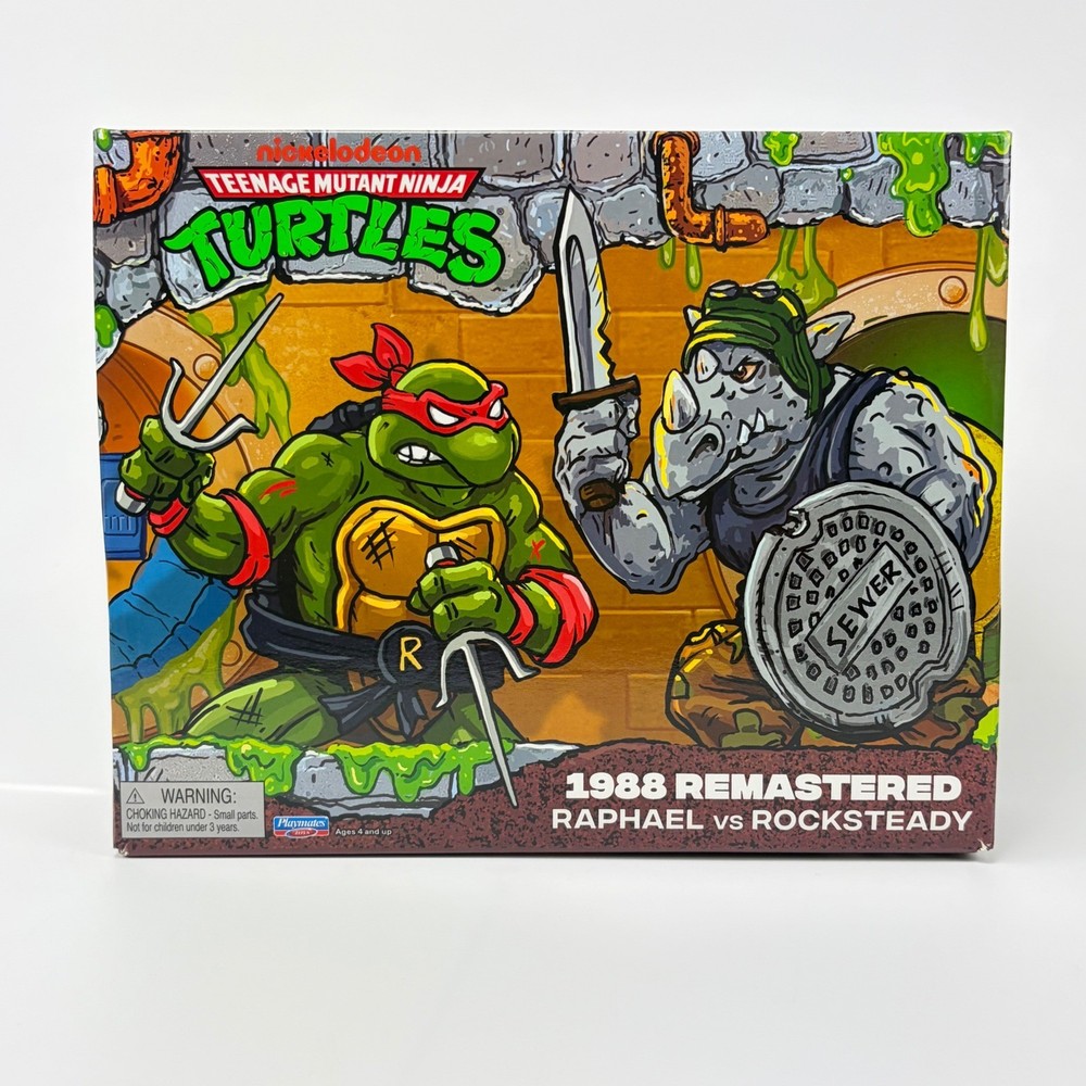 TMNT 1988 Remastered Raphael vs Rocksteady Playmates Action Figure 2-Pack N Hand