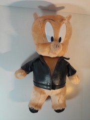Vintage Looney Tunes Porky Pig Plush Biker Jacket ACE 1997 Warner Bros Used Pics