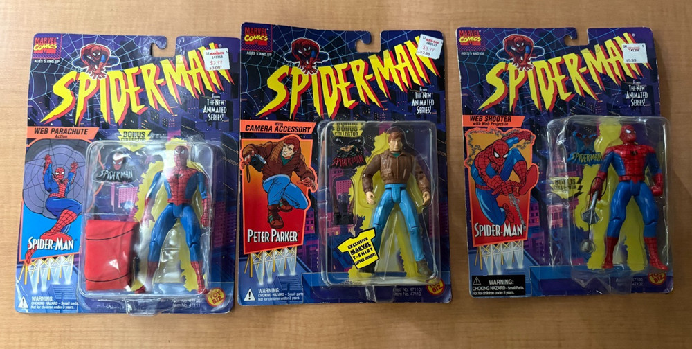Spider-Man, The Animated Series, Peter Parker Action Figures Lot Of 3 NEW