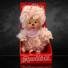 8″ Large Monchhichi Doll – Girl with Fluffy Pink Beige Fur – Authentic Monkey