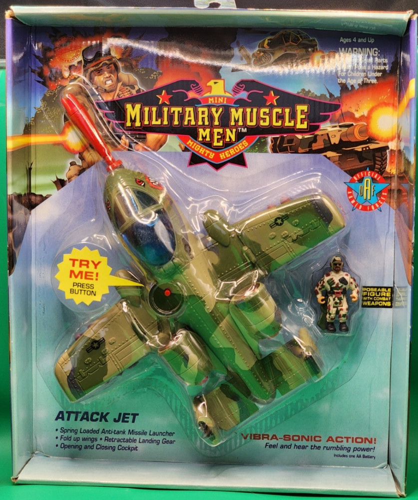 MILITARY MUSCLE Attack Jet man w/glasses -San Francisco Toymakers, vibra sonic