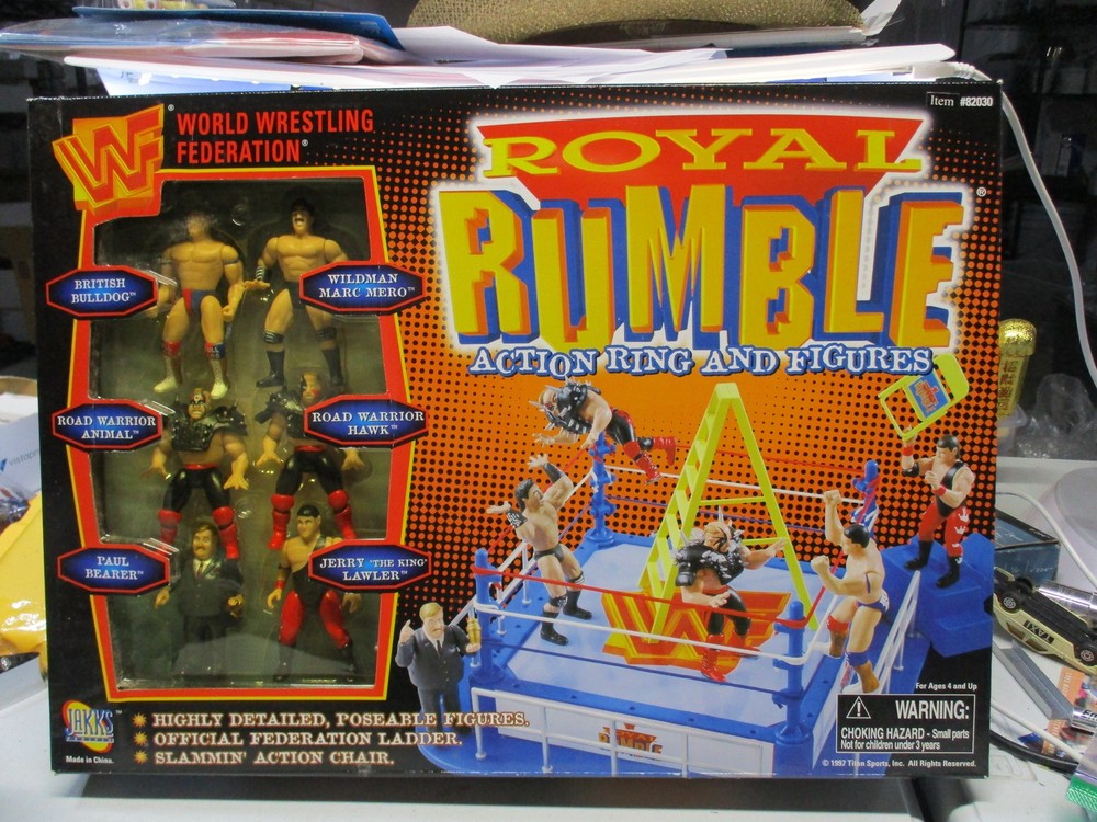 WWF Jakks 1997 Royal Rumble Mini Action Ring + 6 Figures Set Sealed Playset