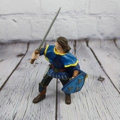 Papo Medieval Sword Shield-Decorated Horse BLUE+WHITE Action Figure 2000s Vtg