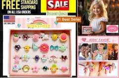 24 pcs PinkSheep Little Girl Jewel Rings in Box, Adjustable Girl Play pink sheep
