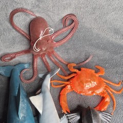 Vintage Lot Of 7 Toy Shark, Crab, Dolphin, Whale Plastic/Rubber Large