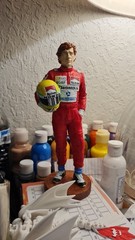 Formula 1 Ayrton Senna Racing Driver Figurine Red Suit with Helmet