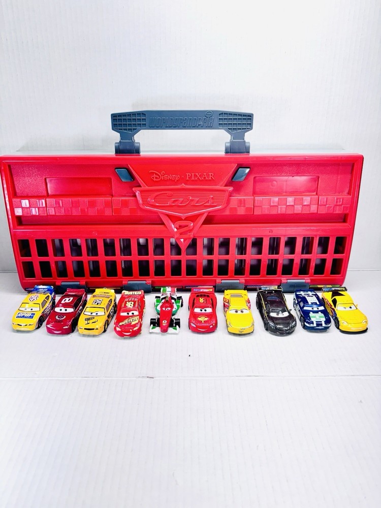 Disney Pixar Movie Cars 2 World Grand Prix 10 Car Launcher Case + 10 Racers Crew