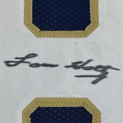 Framed Autographed/Signed Lou Holtz 33×42 Notre Dame Blue College Jersey JSA COA