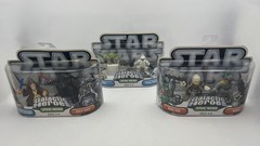 2004 Star Wars Galactic Heroes Lot: 3 Two-Packs – Boba Fett, Vader, Yoda +