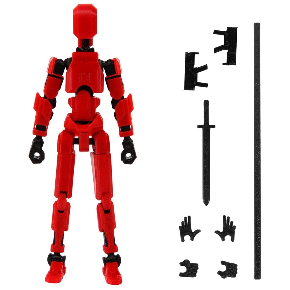Lucky 13 Fully Jointed 3D Action Figure: Stylish and Durable Red Robot Toy