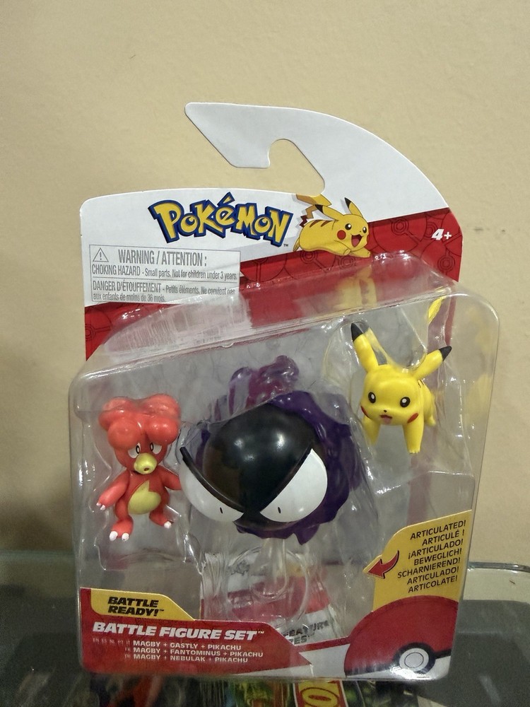 Pikachu, Magby, Gastly(3) POKEMON Jazwares Battle Figure Set-NEW-SEALED MINT