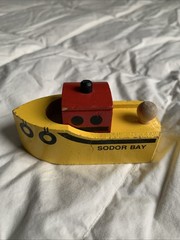 1992 Wooden Thomas & Friends Train 1st Edition Sodor Bay Tug Boat Black Stack