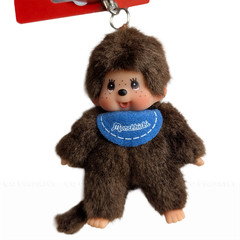 4″ Monchhichi Keychain – Classic Boy, Blue Bib Mascot – Authentic Plush Mascot