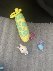 2 Baby Banana Crushies Baby Cat & Bunny Miniatures in Banana Clip On Toys