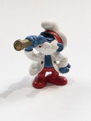 Vintage Schleich Smurf Sea Captain 20141 W Germany Green Dot MOLD 1 Gold T.scope