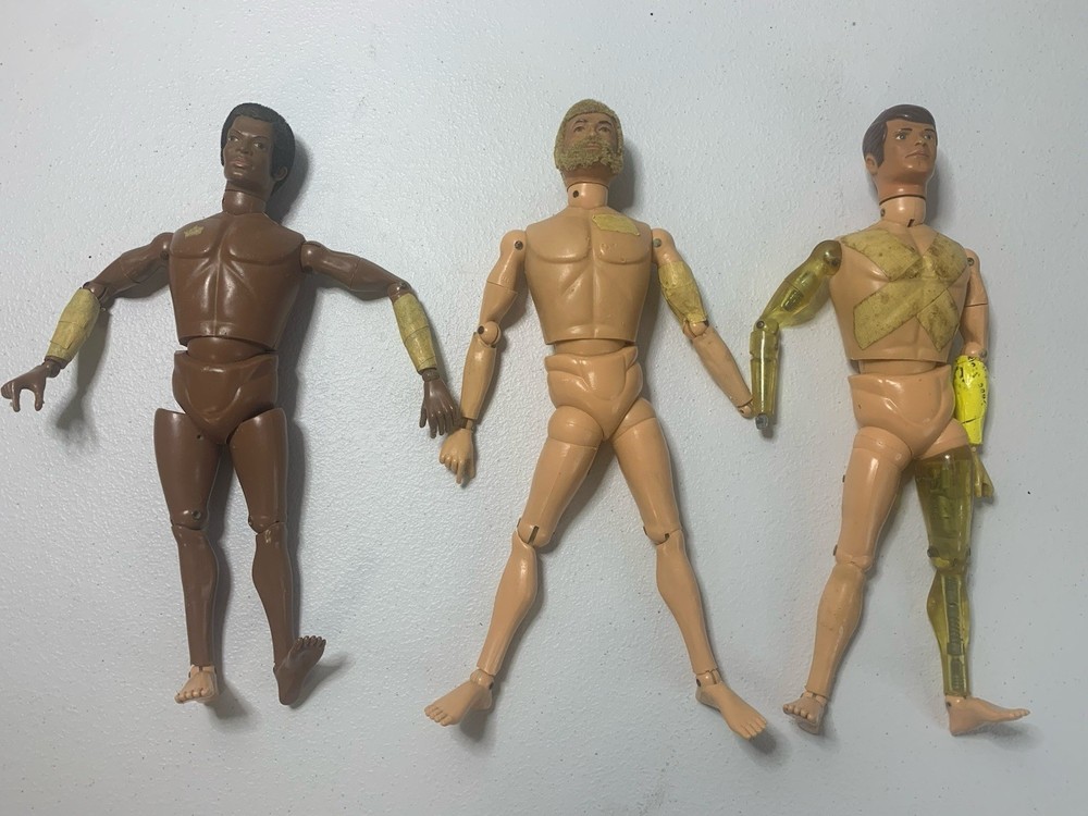 1964 12”GI Joe Adventure Team Parts Lot Atomic Man,African & Flocked Hair Beard