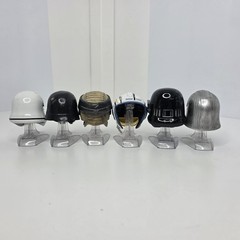 Star Wars Diecast Lot of 6 Black Silver Red Mini Helmets Stands Plastic Scratch