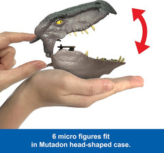 Jurassic Rebirth Micro Adventure Playset, Mutadon Head Opens to 4 Interactive Fe