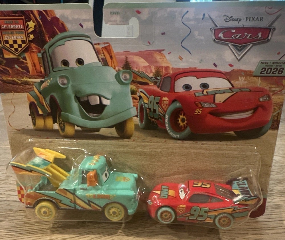 DISNEY PIXAR CARS 2 PACK RACE TO CELEBRATE MATER AND LIGHTNING McQUEEN