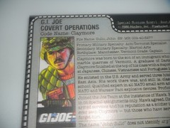 CUSTOM REPRO G.I. GI Joe Claymore 1986 Special Mission Brazil Figure File Card