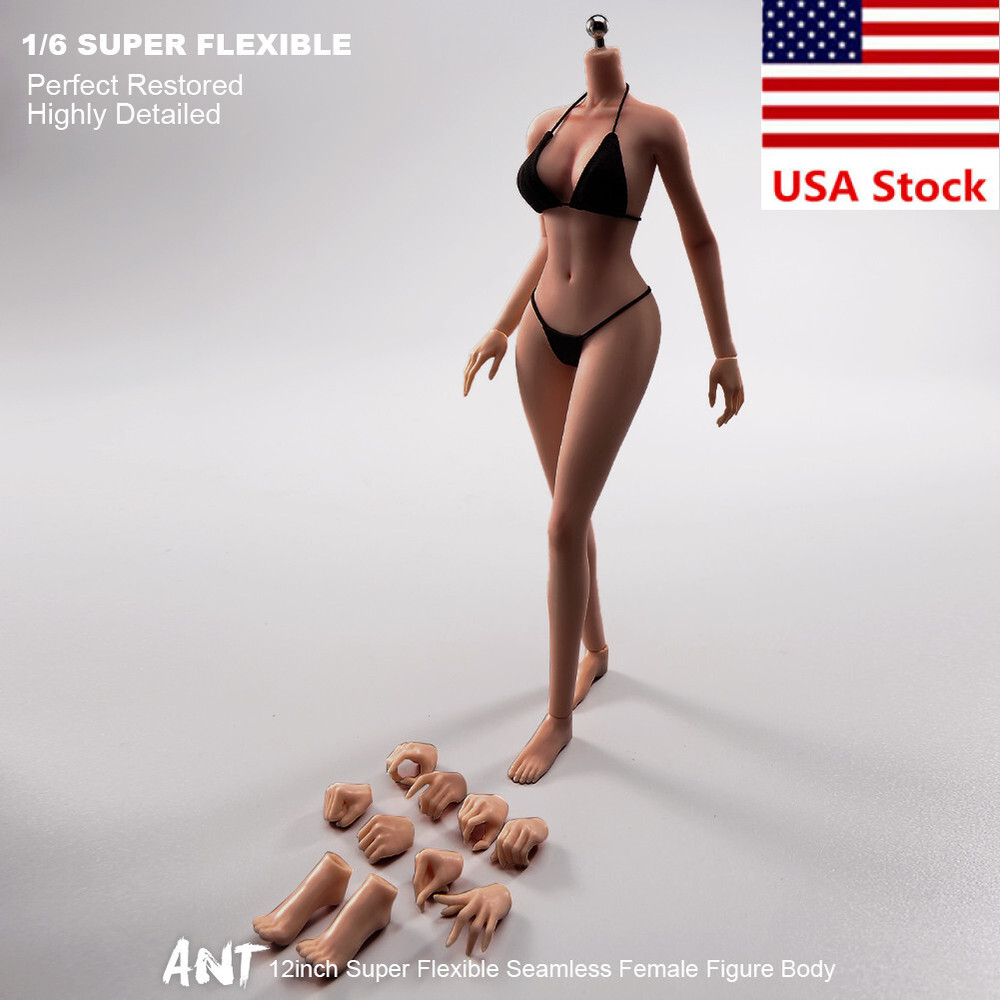 1/6 Female Black Skin Medium Breast Flexible Seamless Body 12”Action Figure