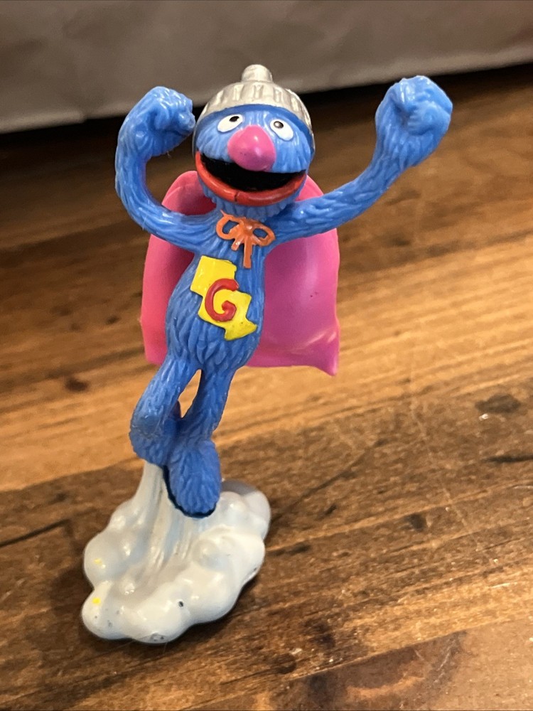 Vintage Applause Sesame Street Super Grover Action Figure PVC Cake Muppets Fun