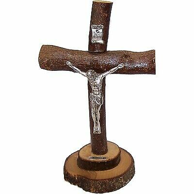 Holy Land Market Table natural Olive wood Cross / Crucifix with with bark left