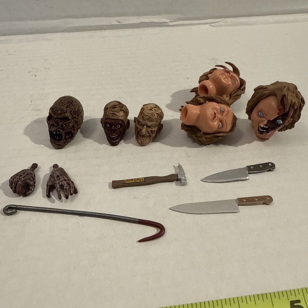 Lot Of Toy Action Figure Freddie & Chuckie Heads, Weapons, Hands, Tools Parts